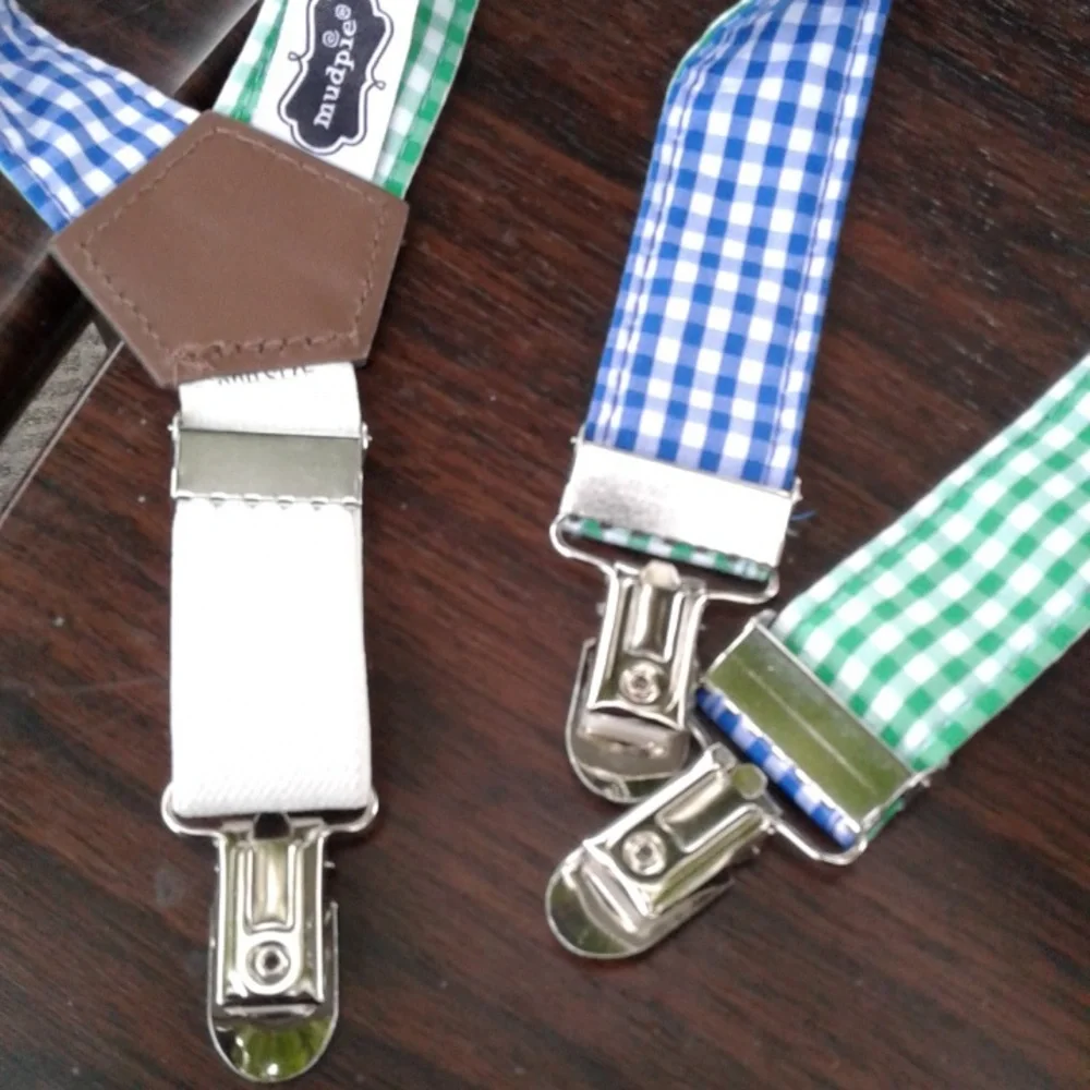 Toddlers fun suspenders blue white and green 22 in Long